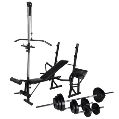 vidaXL Workout Bench with Weight Rack Barbell and Dumbbell Set 30.5kg Fitness 